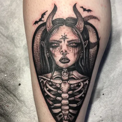 Horned figure in a heart frame · Jamie